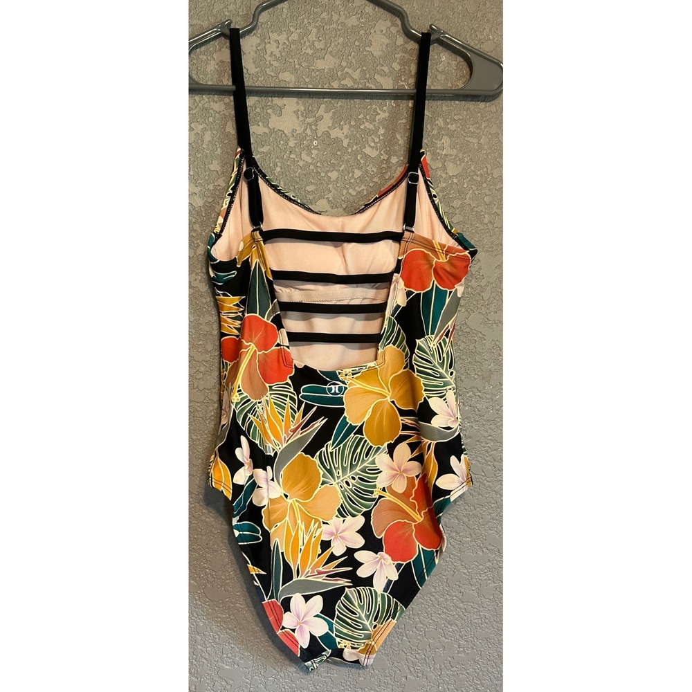 Hurley Womens Tropical Floral One Piece Swimsuit Black Multi Color Size M - Picture 3 of 14